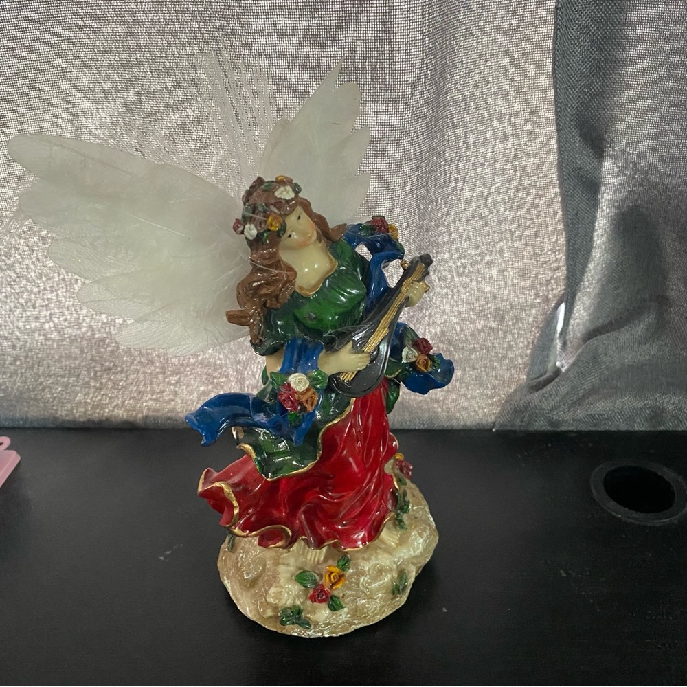 Elegant Fiber Optic Multicolor Angel Sculpture with Guitar - Picture 5 of 6